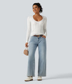 V Neck Long Sleeve Casual Jumper — White — view 7