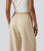 High Waisted Drawstring Straight Leg Casual Trousers with Pockets — Semolina — view 5