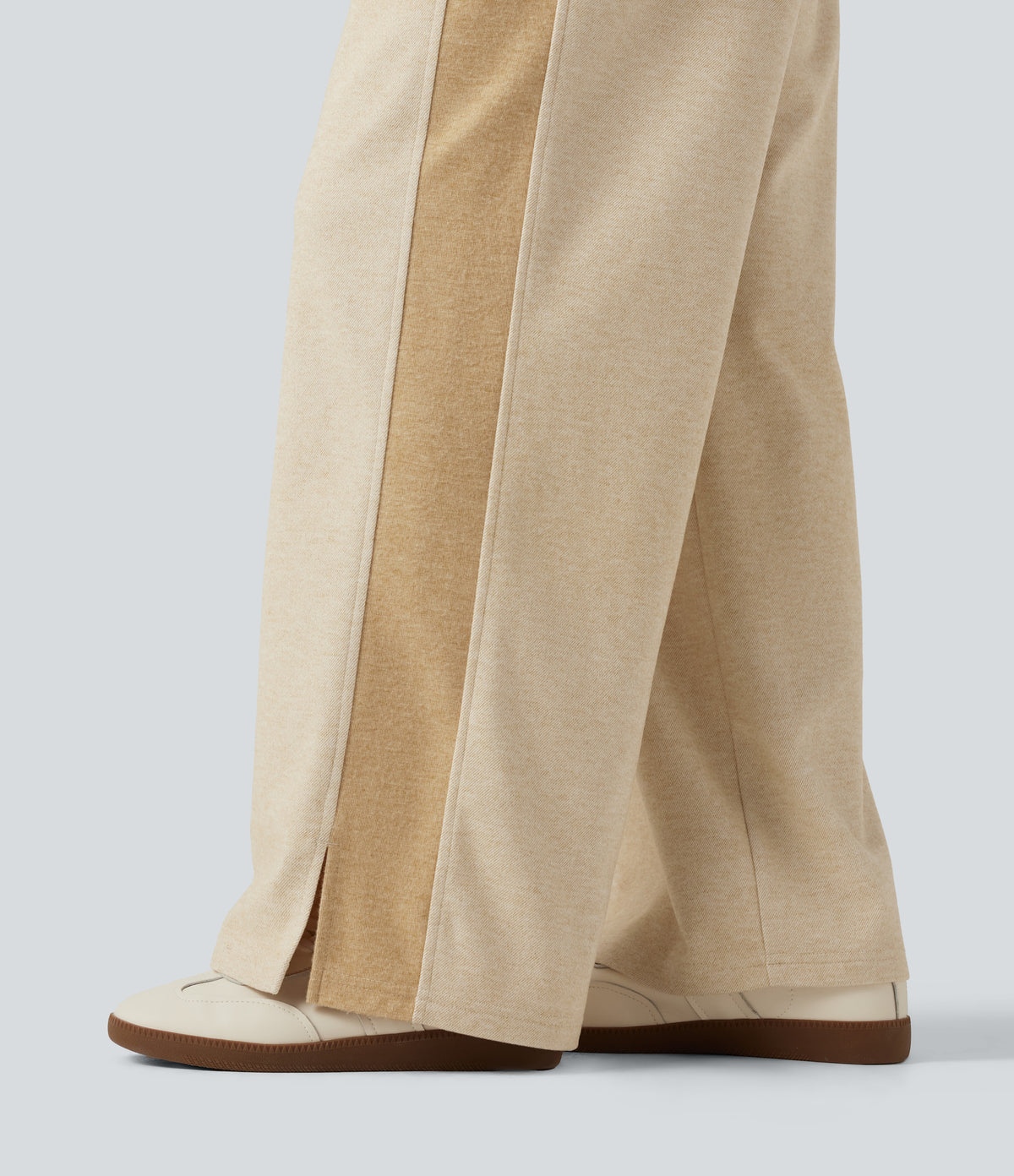 High Waisted Drawstring Straight Leg Casual Trousers with Pockets — Semolina — view 6