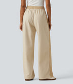 High Waisted Drawstring Straight Leg Casual Trousers with Pockets — Semolina — view 2