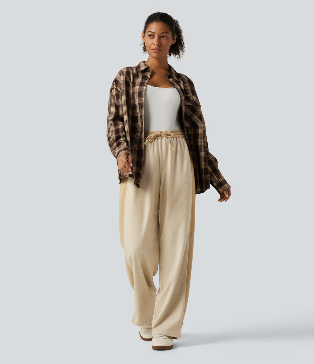 High Waisted Drawstring Straight Leg Casual Trousers with Pockets — Semolina — view 8