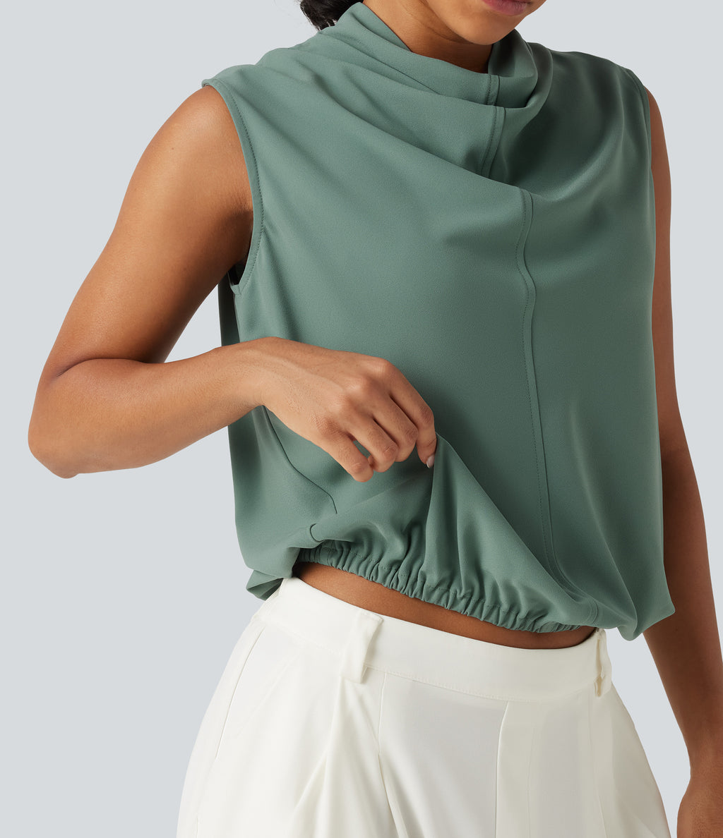 Cowl Neck Sleeveless Casual Top — Oil Blue — view 6