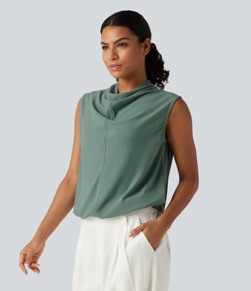 Cowl Neck Sleeveless Casual Top — Oil Blue — view 3