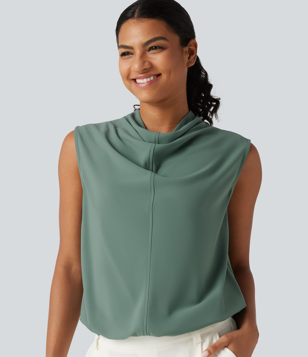 Cowl Neck Sleeveless Casual Top — Oil Blue — view 1