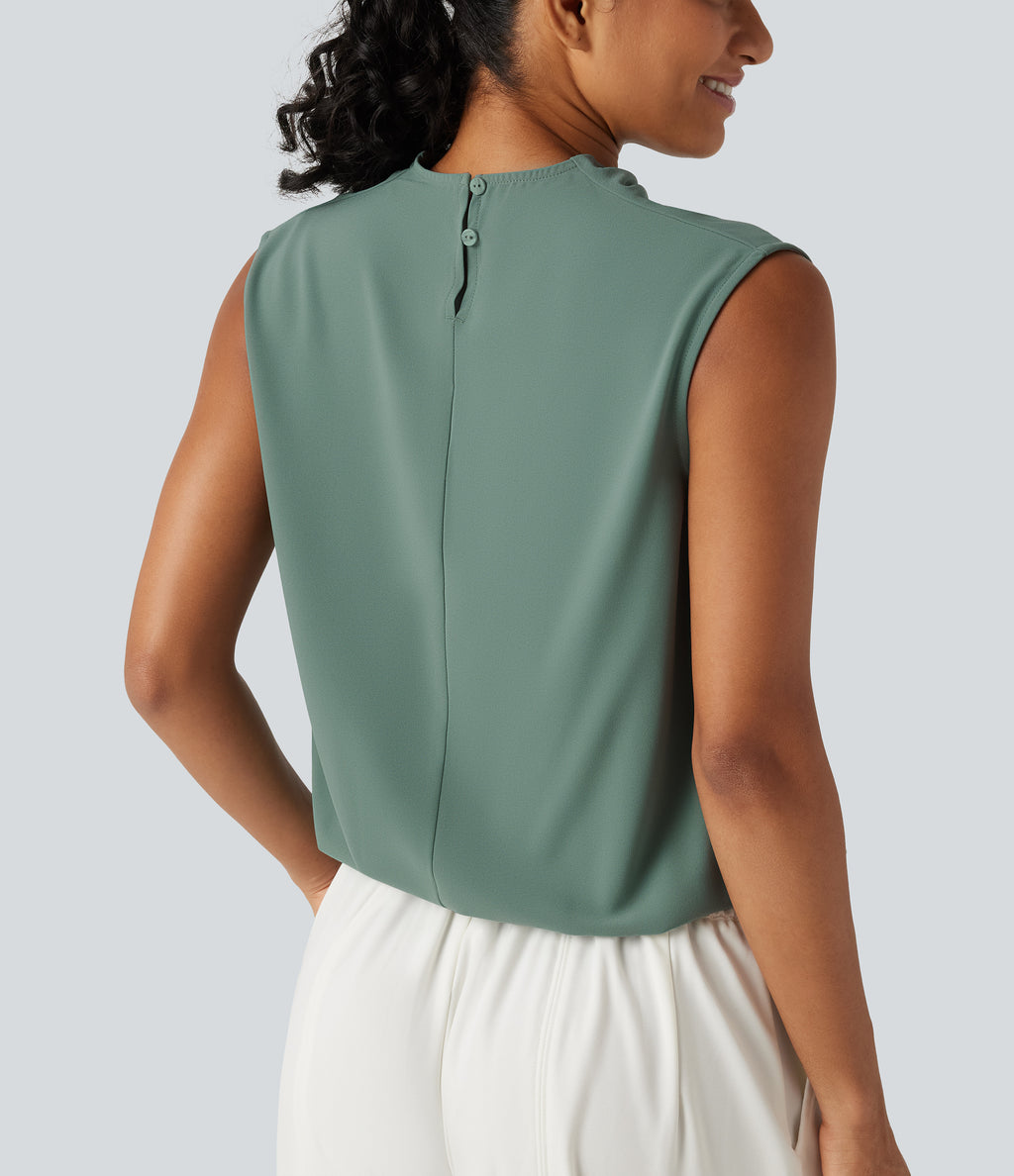 Cowl Neck Sleeveless Casual Top — Oil Blue — view 5