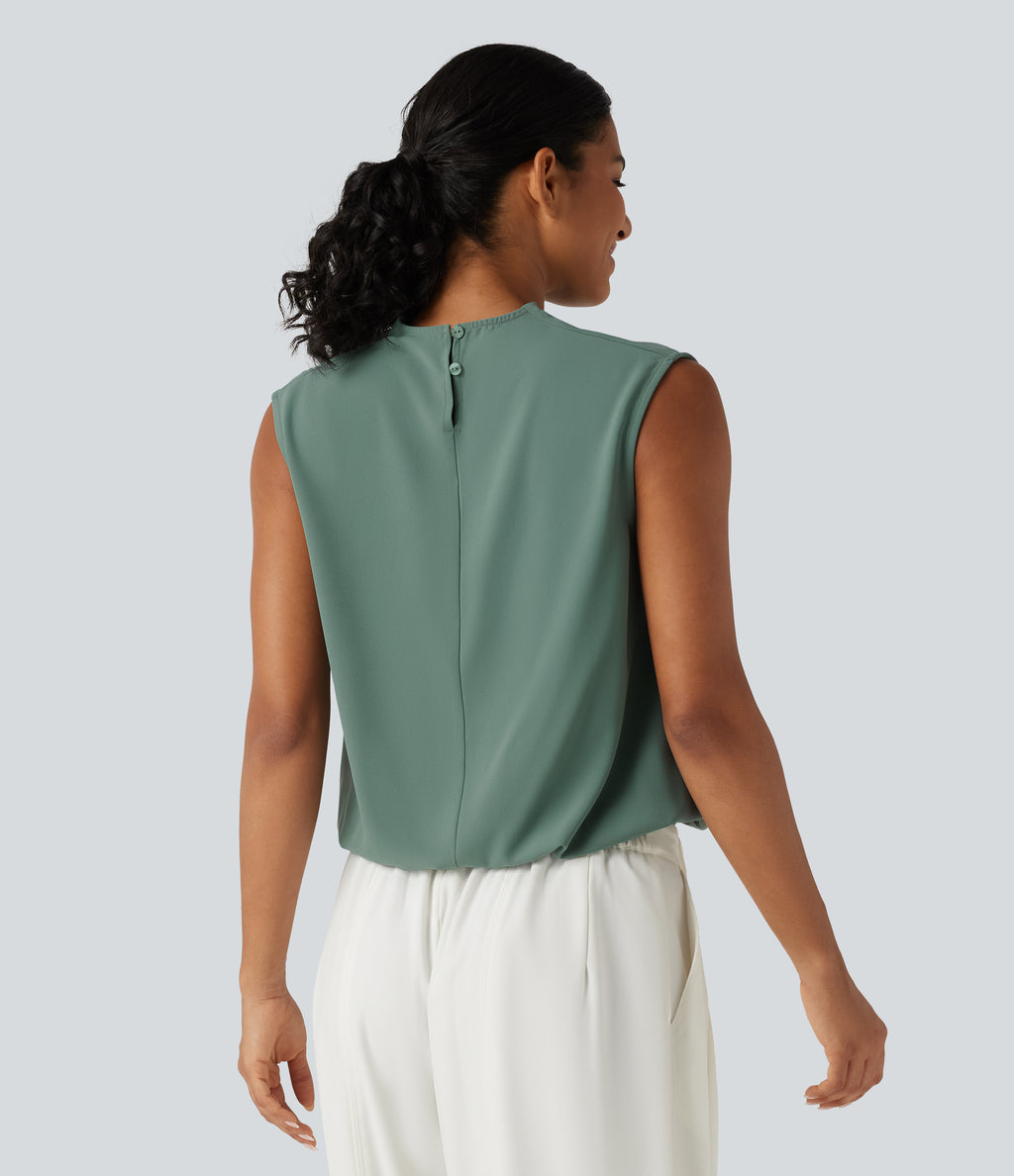 Cowl Neck Sleeveless Casual Top — Oil Blue — view 2