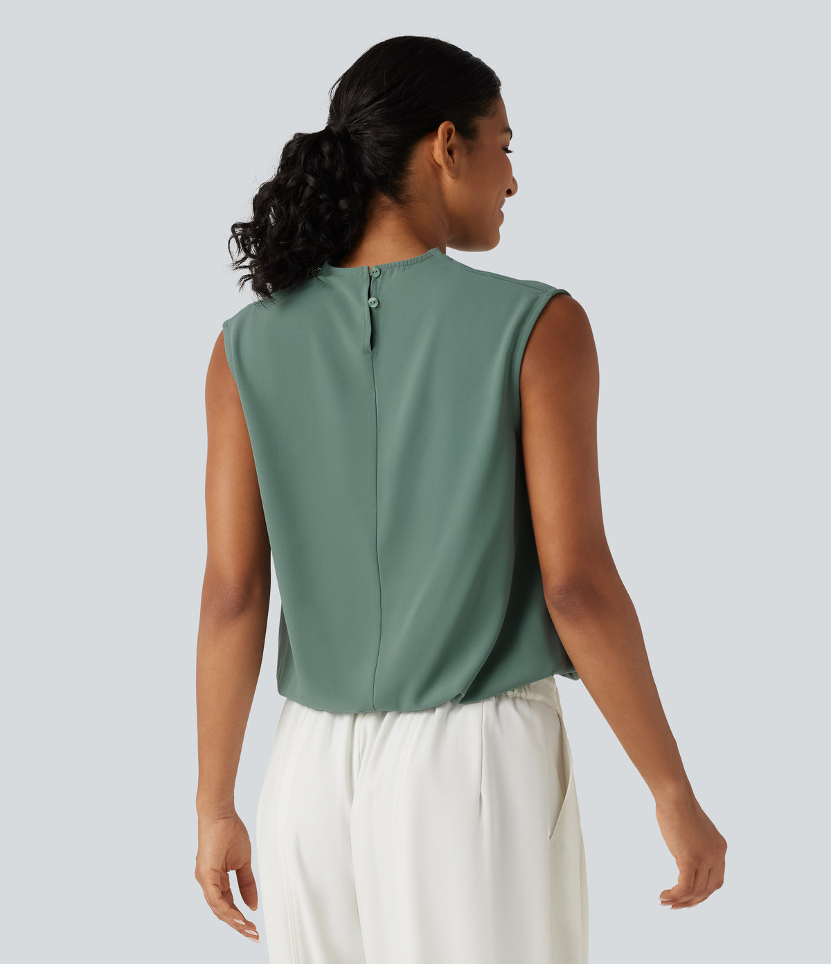 Cowl Neck Sleeveless Casual Top — Oil Blue — view 2