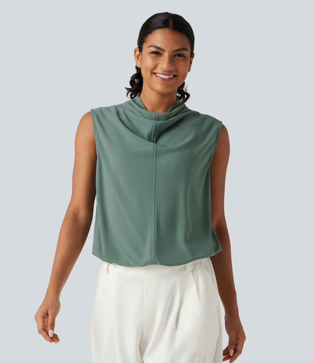 Cowl Neck Sleeveless Casual Top — Oil Blue — view 4