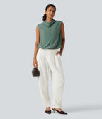 Cowl Neck Sleeveless Casual Top — Oil Blue — view 7