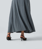 Round Neck Cut Out Long Sleeve Flowy Midi Casual Dress — Ocean Slate Rib — view 6