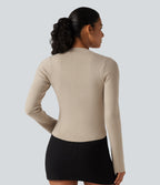 V Neck Long Sleeve Curved Hem Work Wool-Blend Jumper — French Oak — view 2
