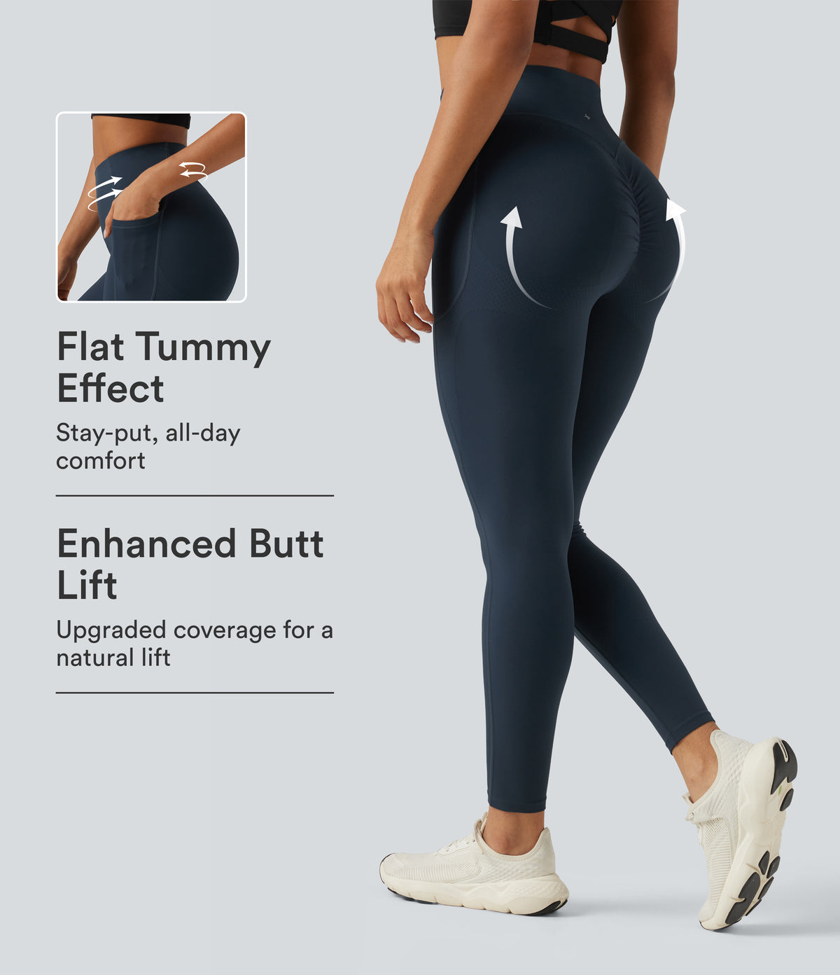 High Waisted Scrunch Butt Lifting Tummy Control Shaping Training Leggings with Pockets — Carbon — view 1