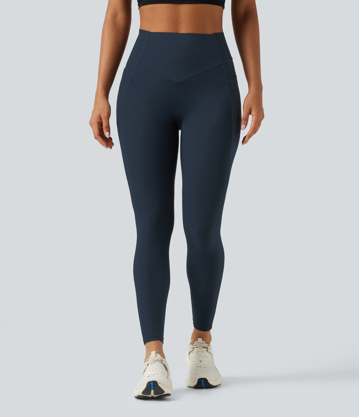High Waisted Scrunch Butt Lifting Tummy Control Shaping Training Leggings with Pockets — Carbon — view 2