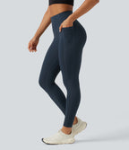 High Waisted Scrunch Butt Lifting Tummy Control Shaping Training Leggings with Pockets — Carbon — view 3