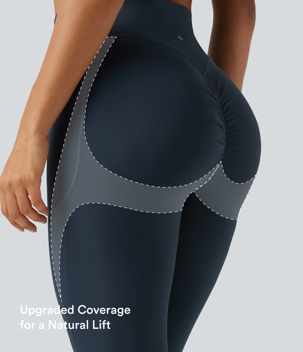 High Waisted Scrunch Butt Lifting Tummy Control Shaping Training Leggings with Pockets — Carbon — view 4