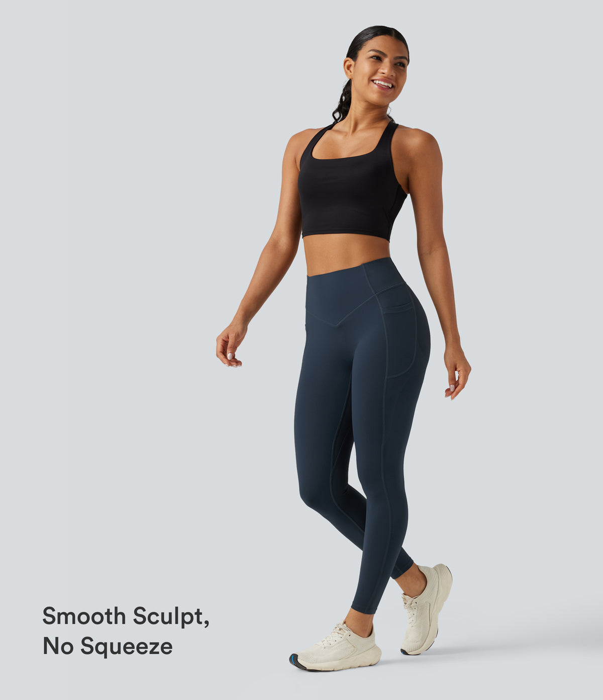 High Waisted Scrunch Butt Lifting Tummy Control Shaping Training Leggings with Pockets — Carbon — view 6