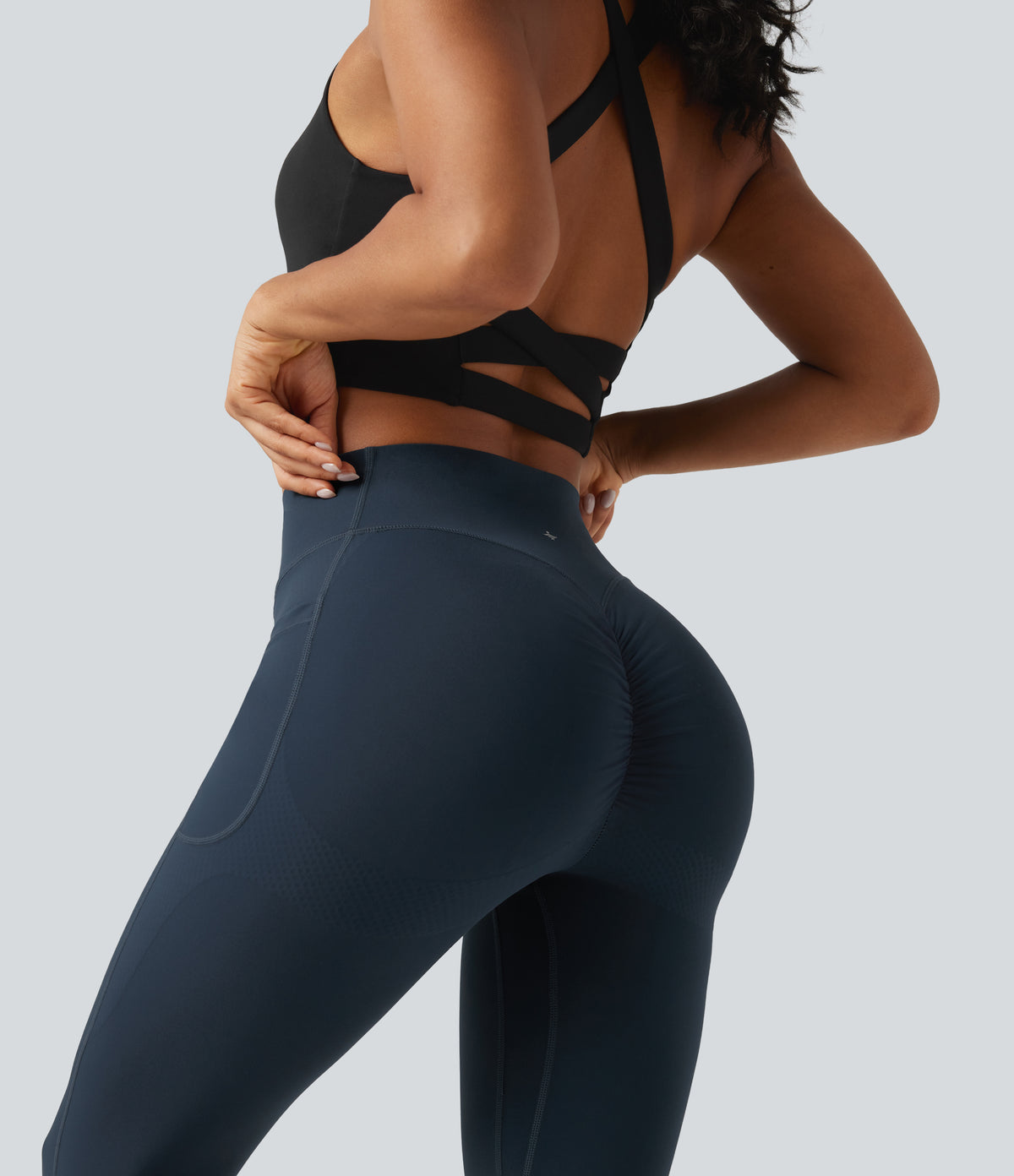 High Waisted Scrunch Butt Lifting Tummy Control Shaping Training Leggings with Pockets — Carbon — view 8