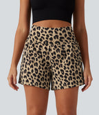 High Waisted 2-in-1 Leopard Print Yoga Shorts 5'' with Pockets — Toffee Wildcat Print — view 3