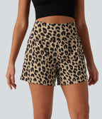 High Waisted 2-in-1 Leopard Print Yoga Shorts 5'' with Pockets — Toffee Wildcat Print — view 6