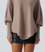Batwing Long Sleeve Asymmetric Hem Casual Jumper — Pear Powder — view 7