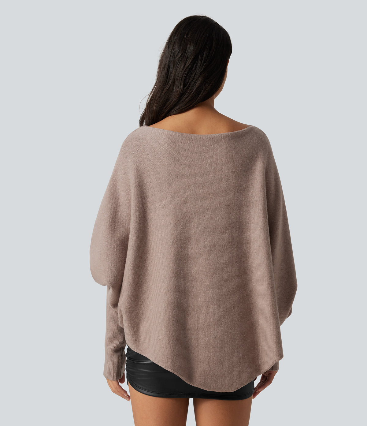 Batwing Long Sleeve Asymmetric Hem Casual Jumper — Pear Powder — view 2