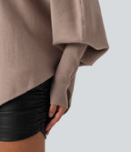 Batwing Long Sleeve Asymmetric Hem Casual Jumper — Pear Powder — view 8