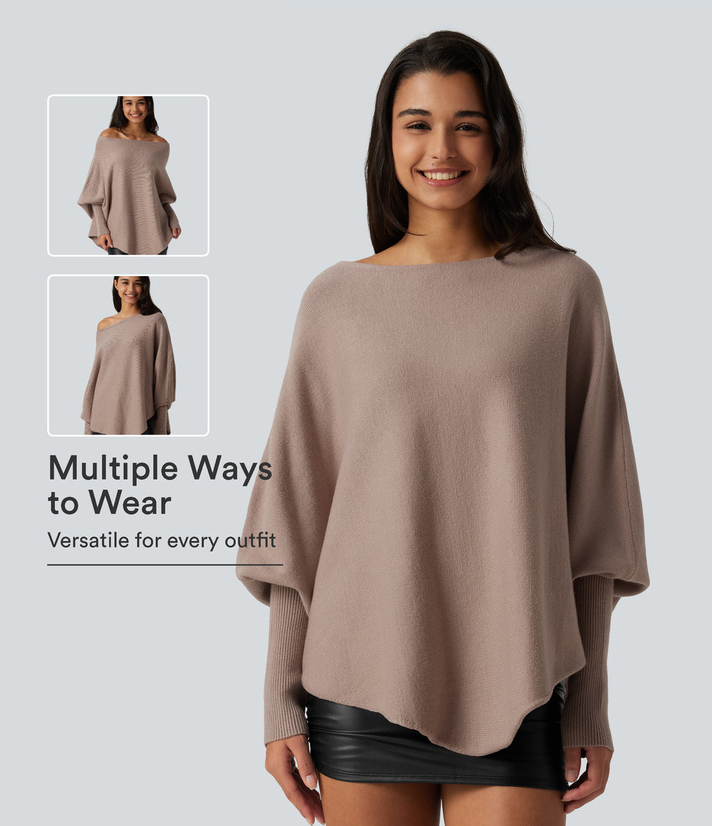 Batwing Long Sleeve Asymmetric Hem Casual Jumper — Pear Powder — view 1