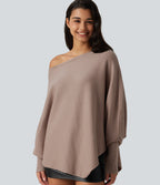 Batwing Long Sleeve Asymmetric Hem Casual Jumper — Pear Powder — view 5