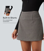 High Waisted 2-in-1 Patterned Mini Casual Skirt — Latte Night Grid — view 1