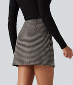 High Waisted 2-in-1 Patterned Mini Casual Skirt — Latte Night Grid — view 2