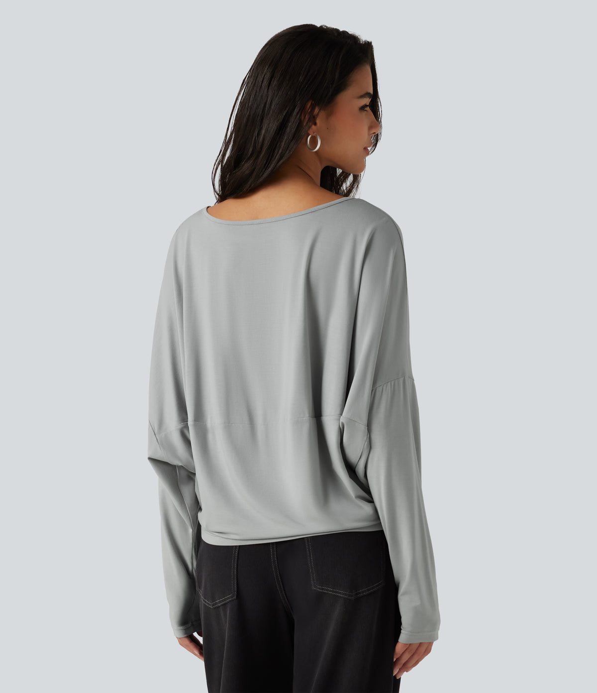 Round Neck Long Sleeve Relaxed Casual Top — Pigeon — view 2