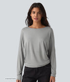 Round Neck Long Sleeve Relaxed Casual Top — Pigeon — view 1