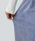 High Waisted Barrel Leg Casual Jeans with Pockets — Powder Blue Denim — view 6