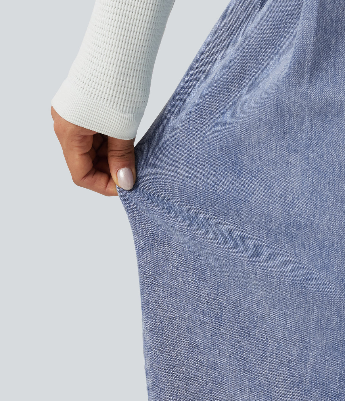 High Waisted Barrel Leg Casual Jeans with Pockets — Powder Blue Denim — view 6