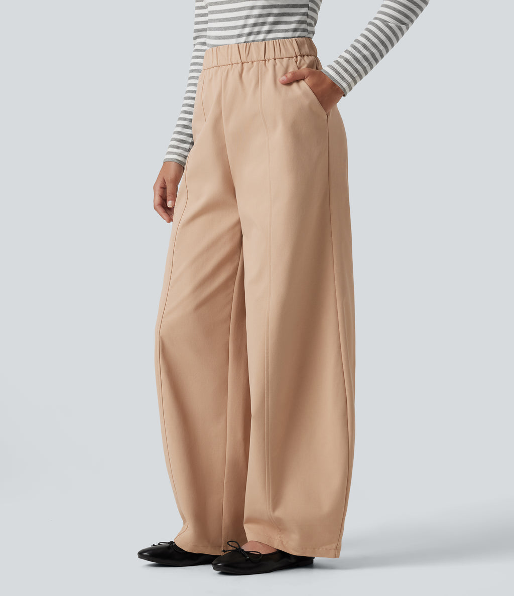 High Waisted Barrel Leg Casual Trousers with Pockets — Candied Ginger — view 3