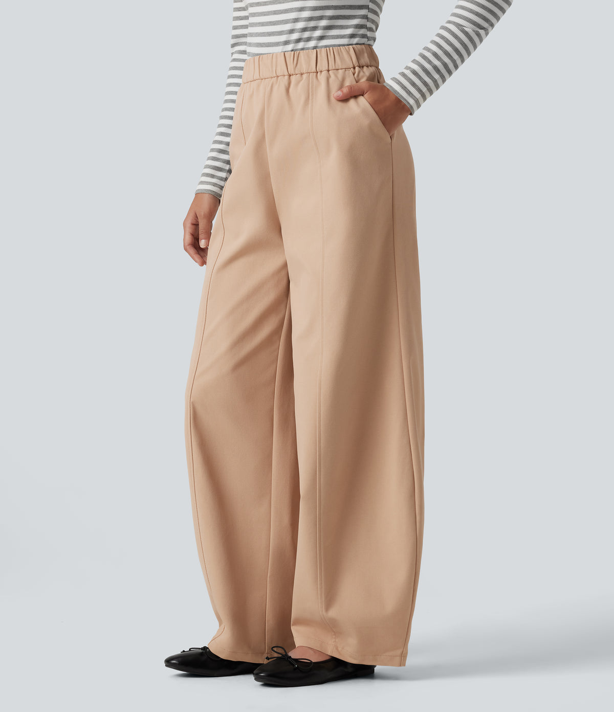 High Waisted Barrel Leg Casual Trousers with Pockets — Candied Ginger — view 3