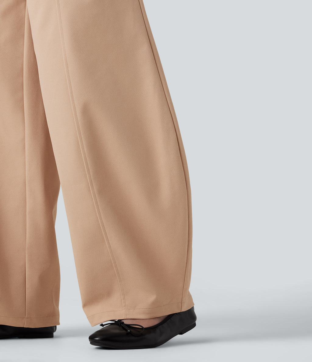 High Waisted Barrel Leg Casual Trousers with Pockets — Candied Ginger — view 6