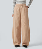 High Waisted Barrel Leg Casual Trousers with Pockets — Candied Ginger — view 1
