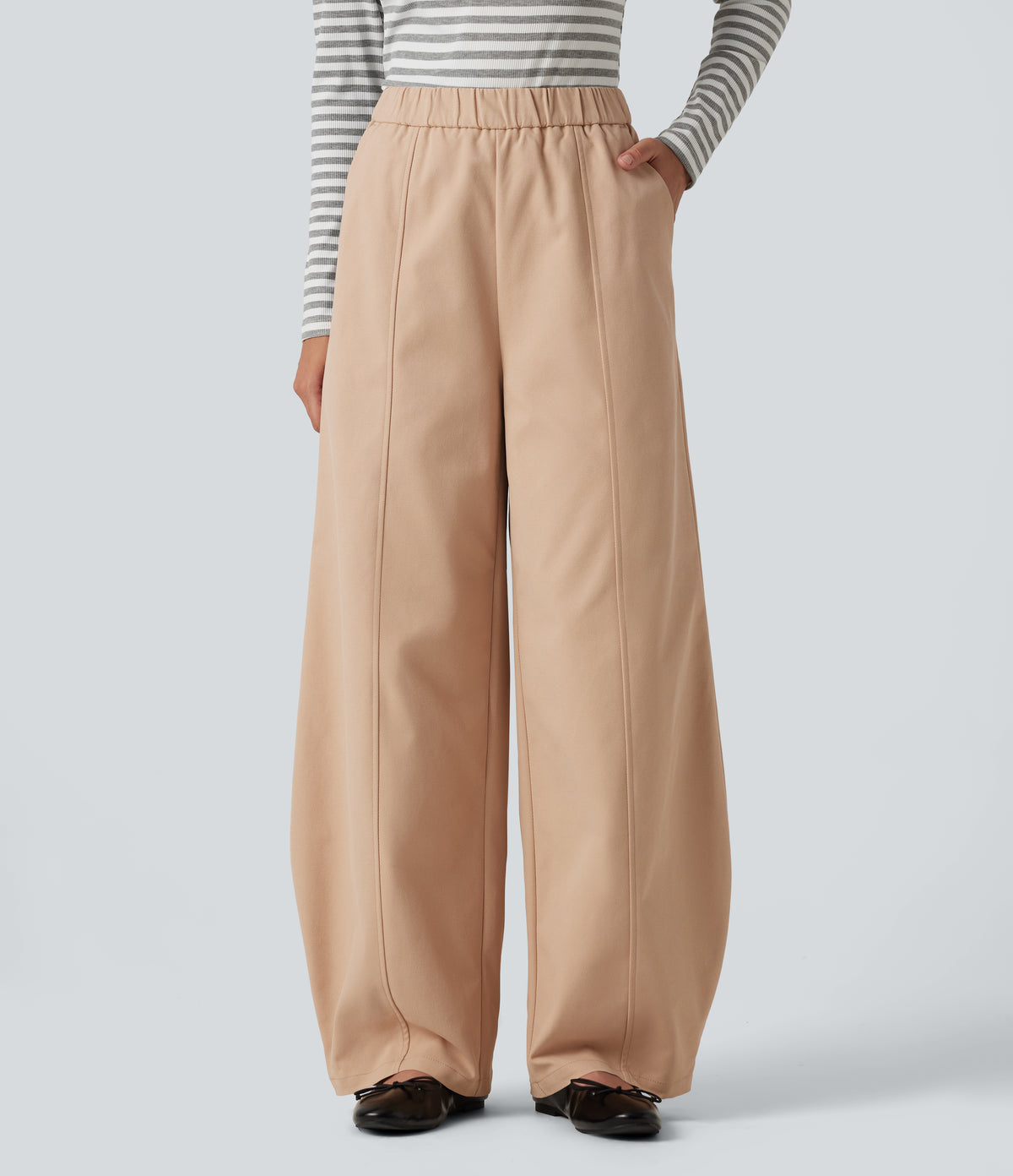 High Waisted Barrel Leg Casual Trousers with Pockets — Candied Ginger — view 1