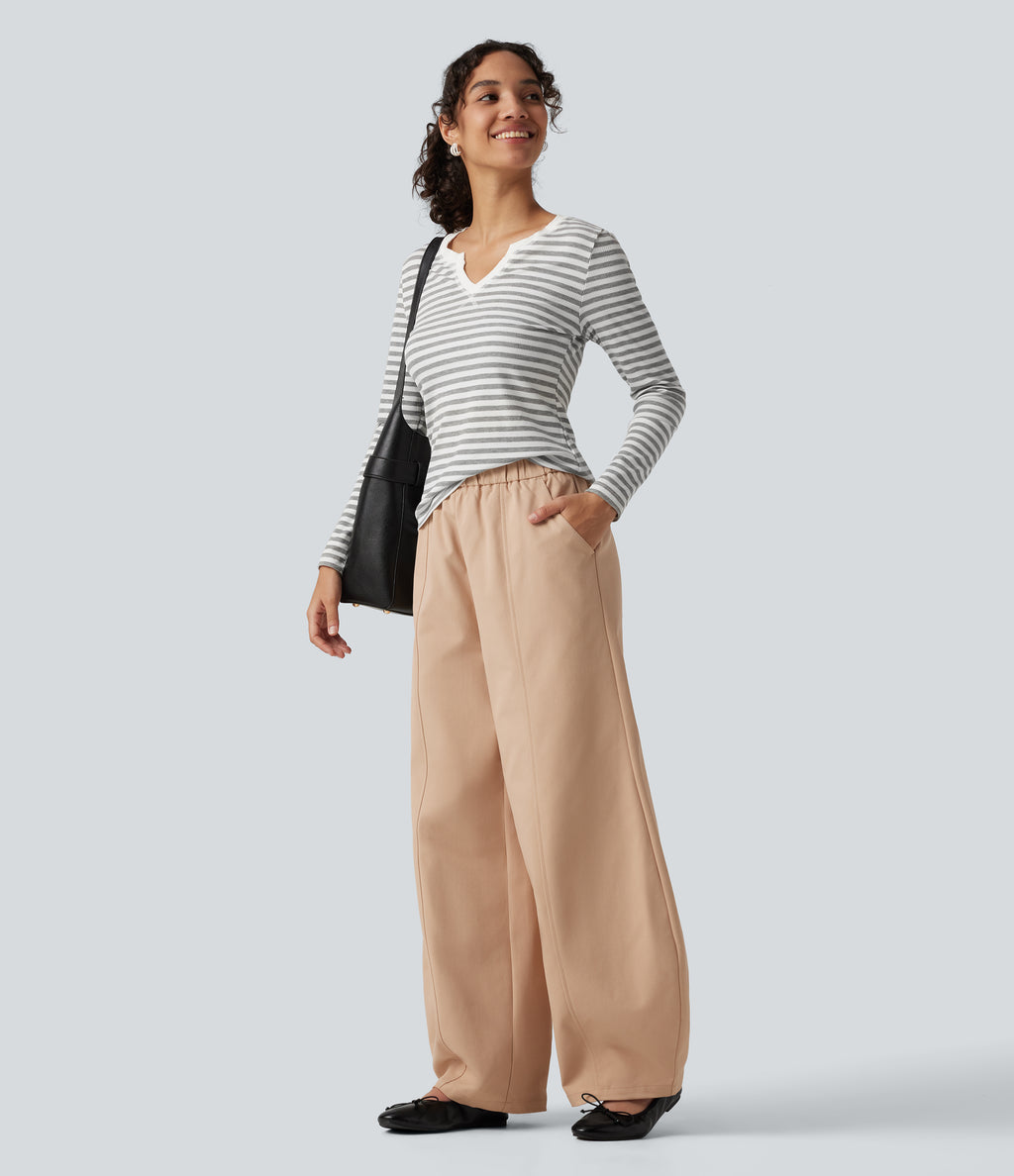 High Waisted Barrel Leg Casual Trousers with Pockets — Candied Ginger — view 7