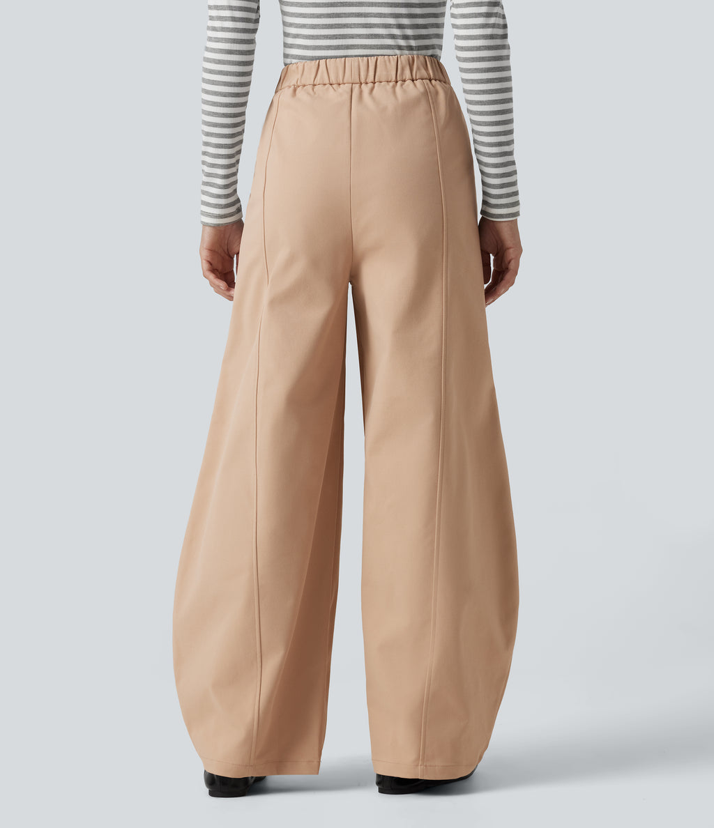 High Waisted Barrel Leg Casual Trousers with Pockets — Candied Ginger — view 2