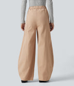 High Waisted Barrel Leg Casual Trousers with Pockets — Candied Ginger — view 2