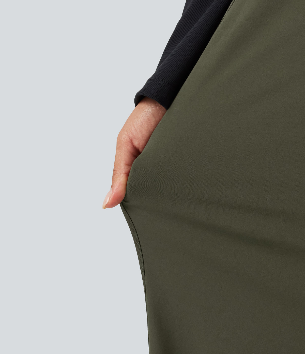 High Waisted Wide Leg Casual Trousers with Pockets — Forest Night — view 6