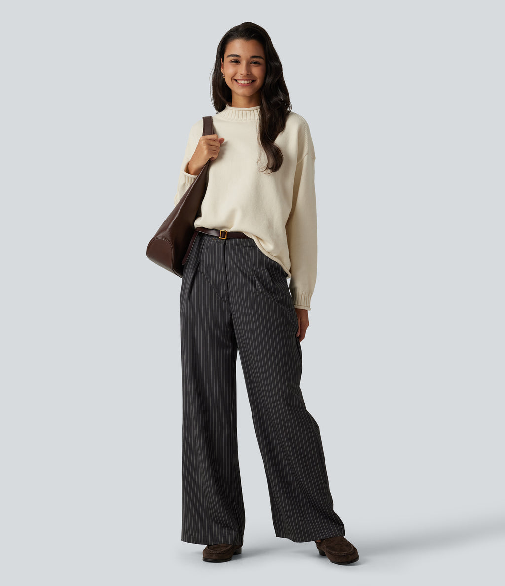 Mock Neck Long Sleeve Work Jumper — Turtledove — view 8