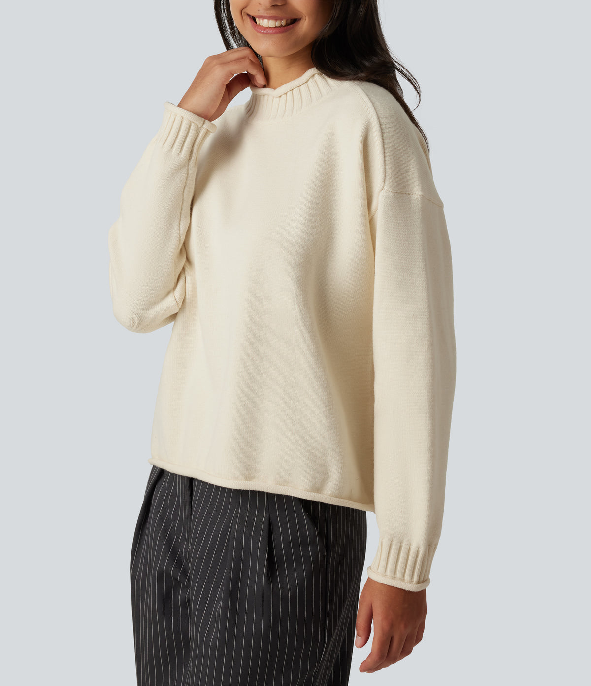 Mock Neck Long Sleeve Work Jumper — Turtledove — view 6