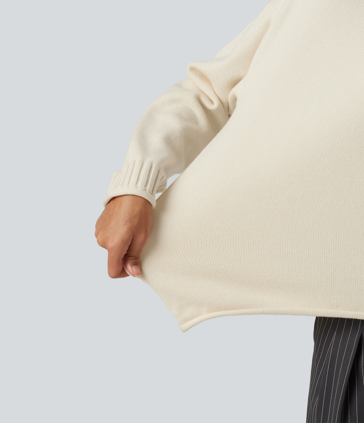Mock Neck Long Sleeve Work Jumper — Turtledove — view 7