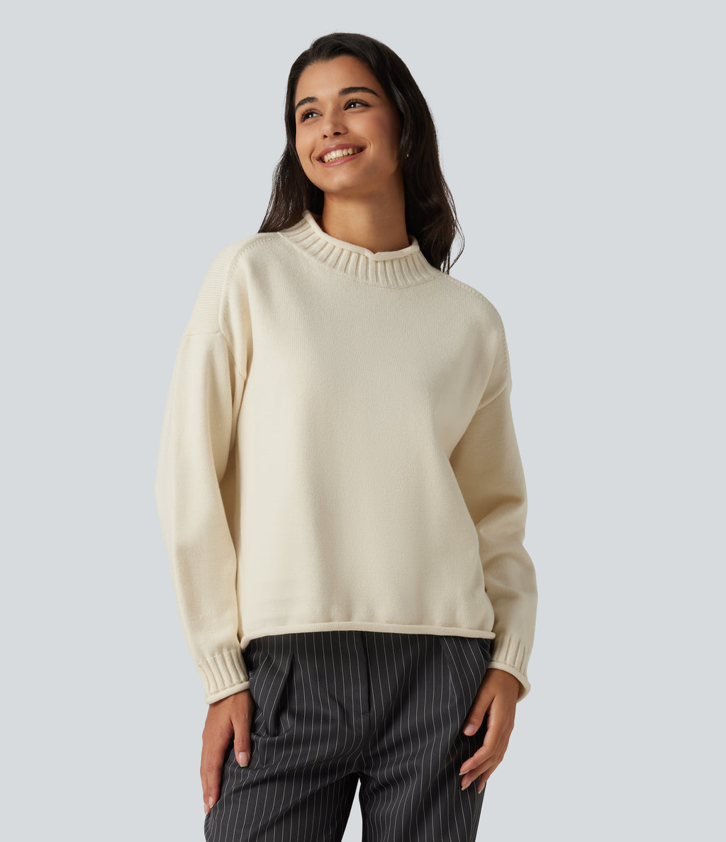 Mock Neck Long Sleeve Work Jumper — Turtledove — view 4