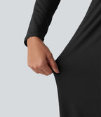 Stand Collar Long Sleeve Straight Leg Jumpsuit with Pockets-Edition — Black — view 7
