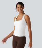 Crisscross Racerback Built-in Bra Contrast Mesh Dance Tank Top — White — view 3