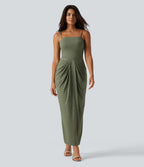 Tube Built-in Bra Maxi Party Dress — Light Green Floral Yarn — view 2